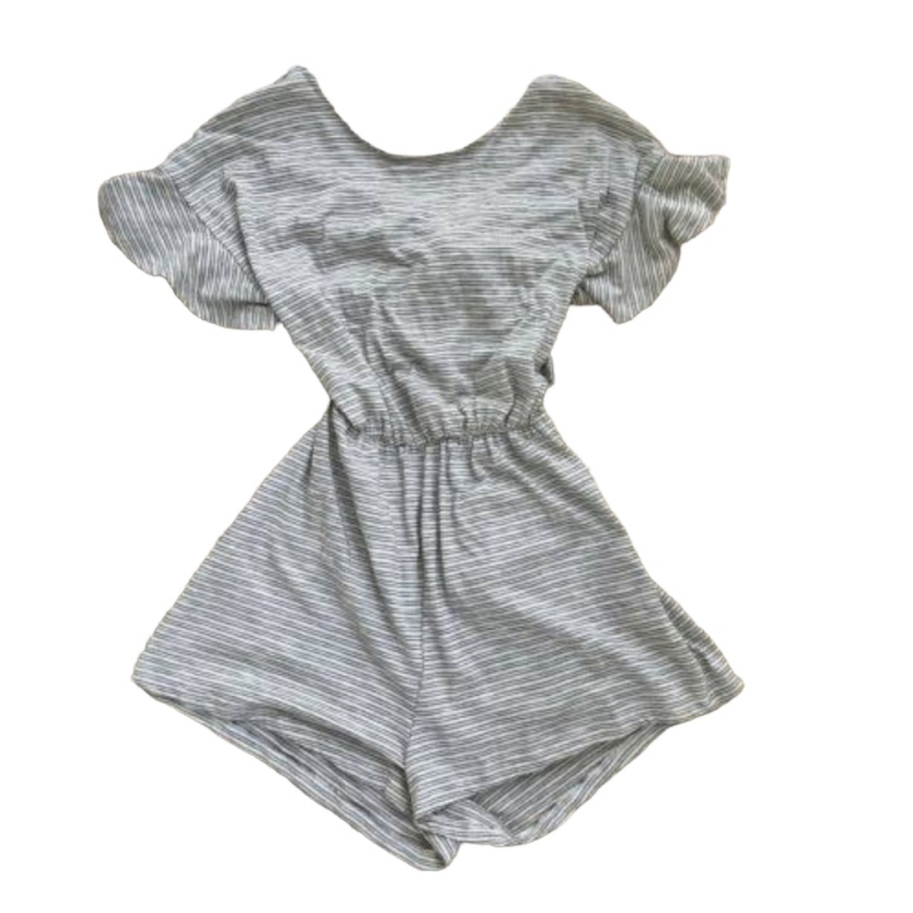 LUSH Pinstripe Cut Out Tie Back Romper